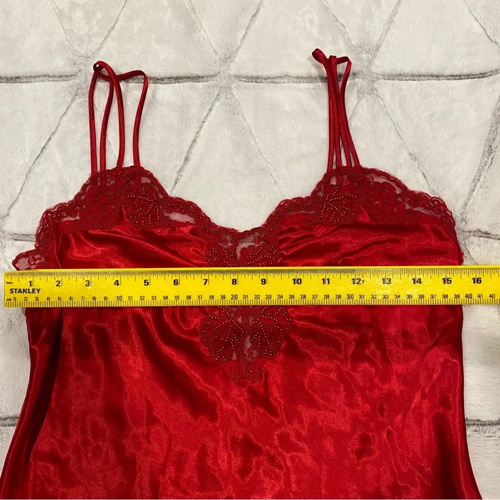 Vintage Gold Tag Victorias Secret Medium Red Sexy Flirty Nightie Lingerie Lace - Picture 3 of 7